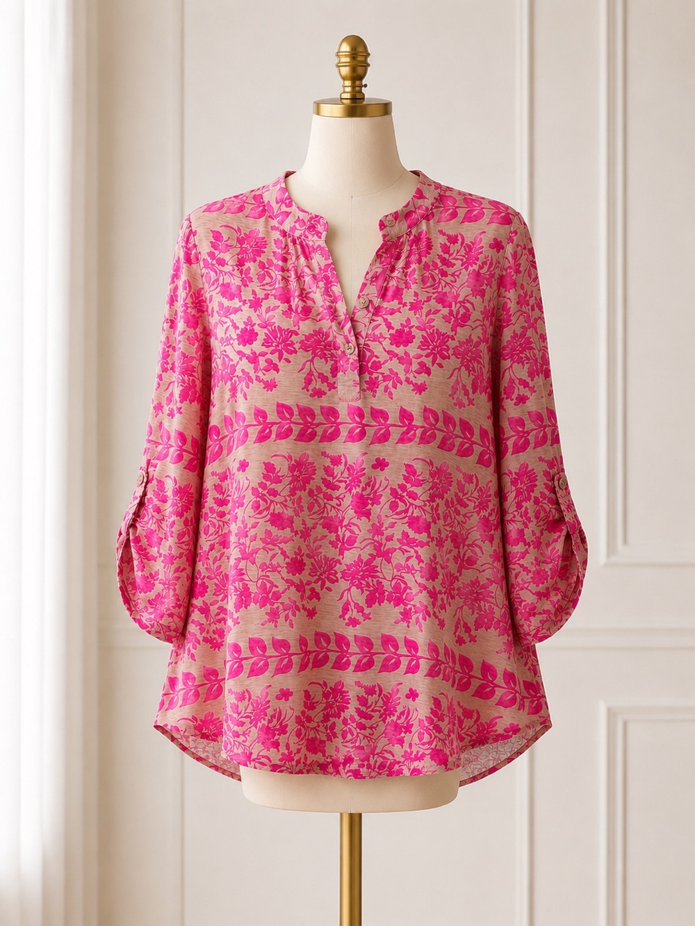 Dear Scarlett Lizzy Top Pink Floral Bulgari Blouse M NWT
